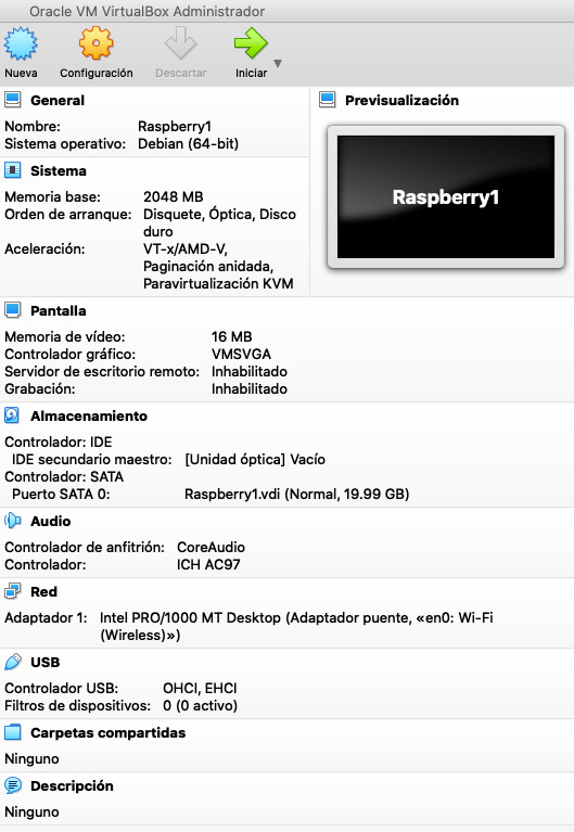 Raspberry 1 virtualizado
