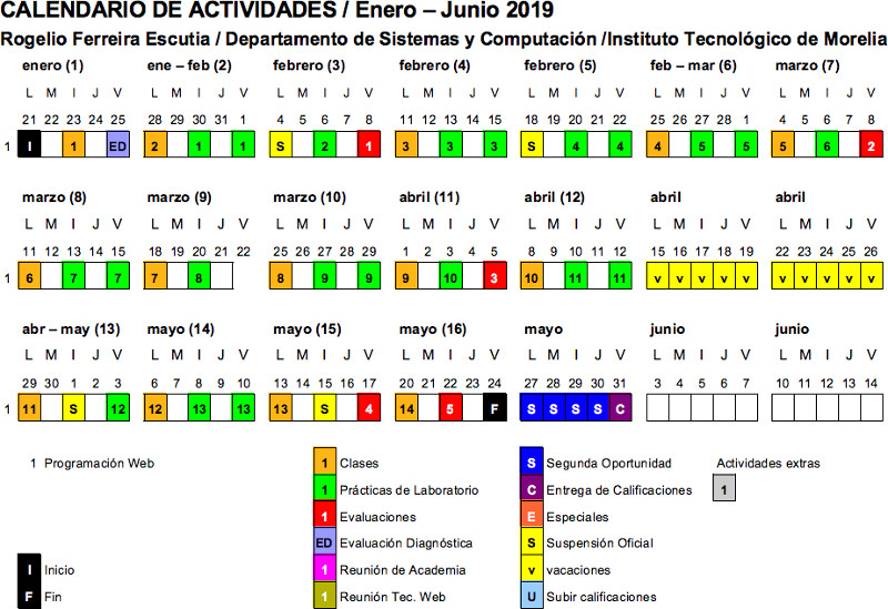 Calendario Enero Junio 2019 de Programación Web